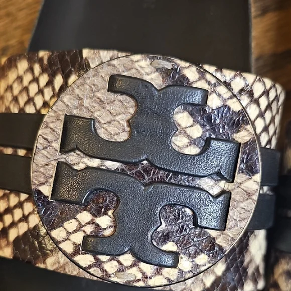 Tory Burch Leigh Slide Sandals Black and Brown Snake Print - Picture 11 of 13